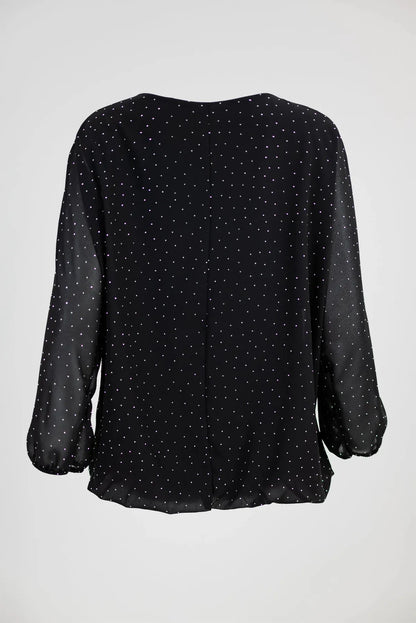 Черна блуза с фини блестящи камъни - Midnight Sparkle-блузи-6Sense