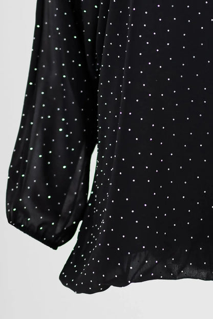 Черна блуза с фини блестящи камъни - Midnight Sparkle-блузи-6Sense