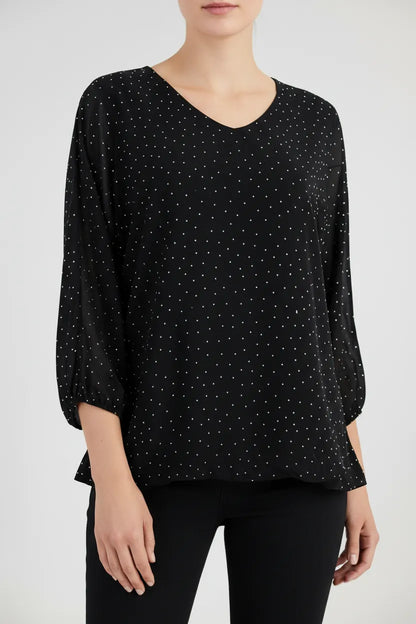 Черна блуза с фини блестящи камъни - Midnight Sparkle-блузи-6Sense