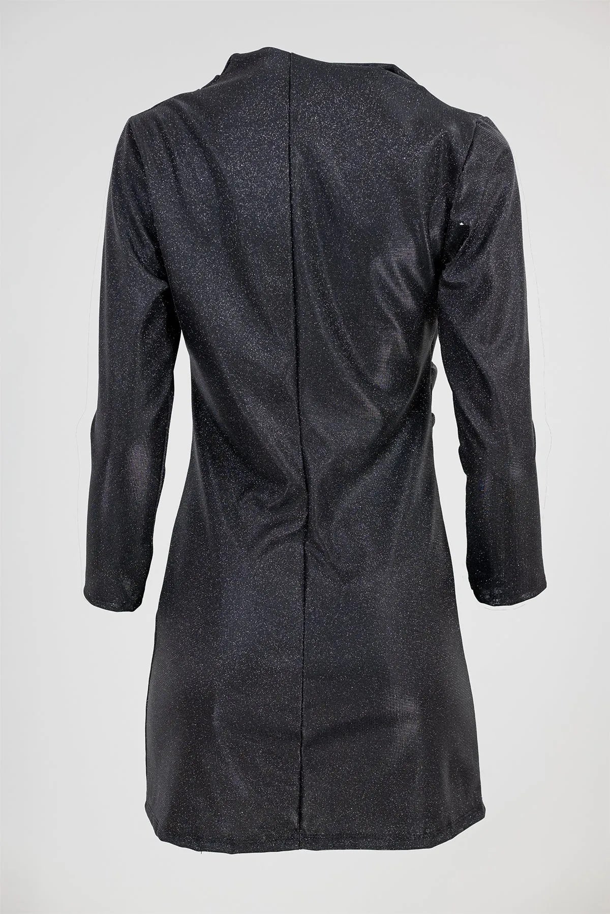 Черна коктейлна рокля с фин блясък и дълъг ръкав – Night Spark-рокли-6Sense