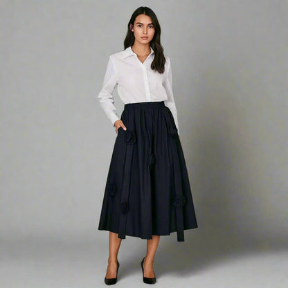 Черна миди пола с 3D рози | колекция есен-зима 6Sense