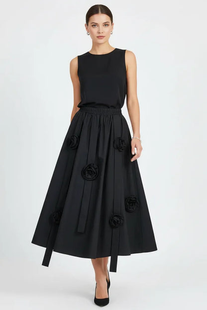 Черна миди пола с 3D рози | колекция есен-зима 6Sense