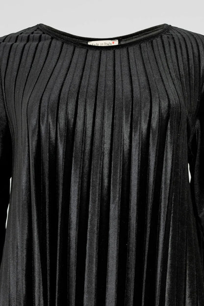 Дамска черна плисирана кадифена рокля с дантела – Midnight Dream-рокли-6Sense