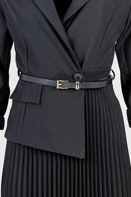 Черна рокля-сако с плисирана пола - Black Muse-рокли-6Sense