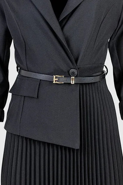 Черна рокля-сако с плисирана пола - Black Muse-рокли-6Sense