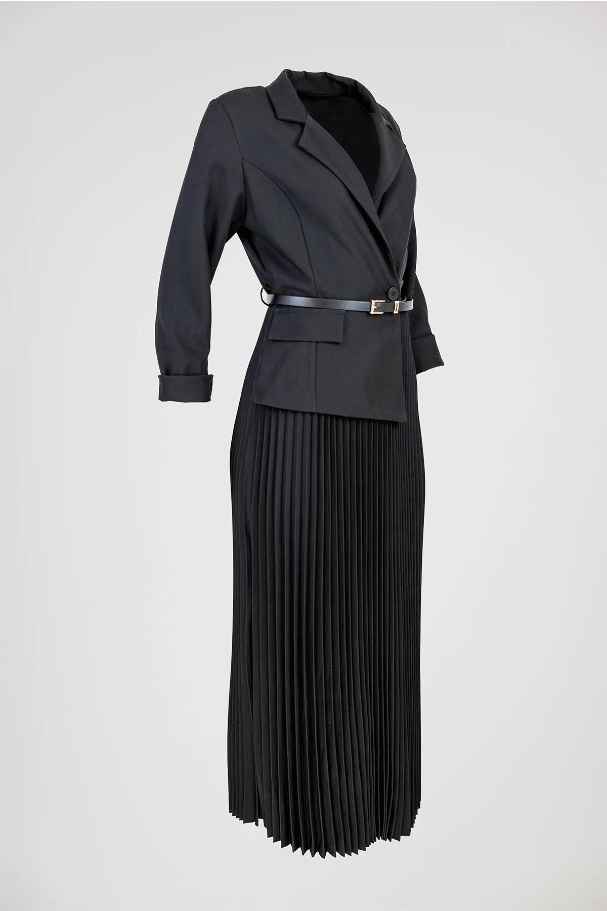 Черна рокля-сако с плисирана пола - Black Muse-рокли-6Sense