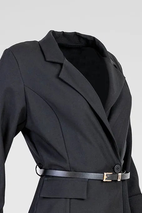 Черна рокля-сако с плисирана пола - Black Muse-рокли-6Sense