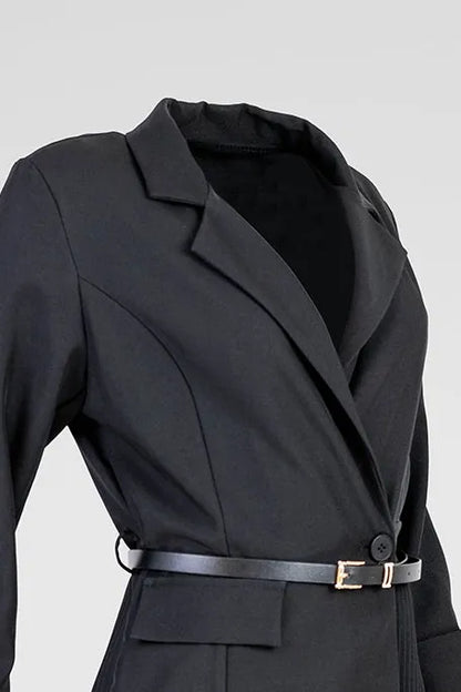 Черна рокля-сако с плисирана пола - Black Muse-рокли-6Sense