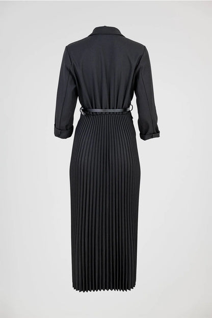 Черна рокля-сако с плисирана пола - Black Muse-рокли-6Sense