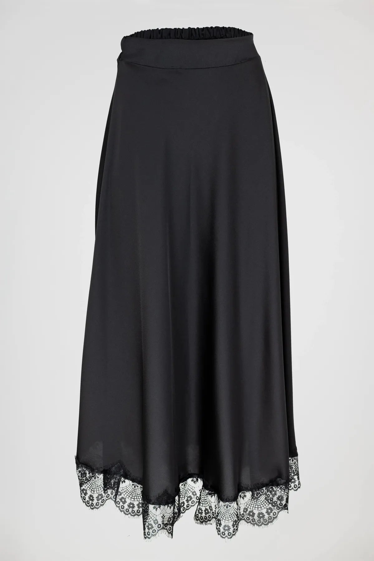 Дамска черна сатенена пола с дантела - Noir Velvet Lace-Поли-6Sense