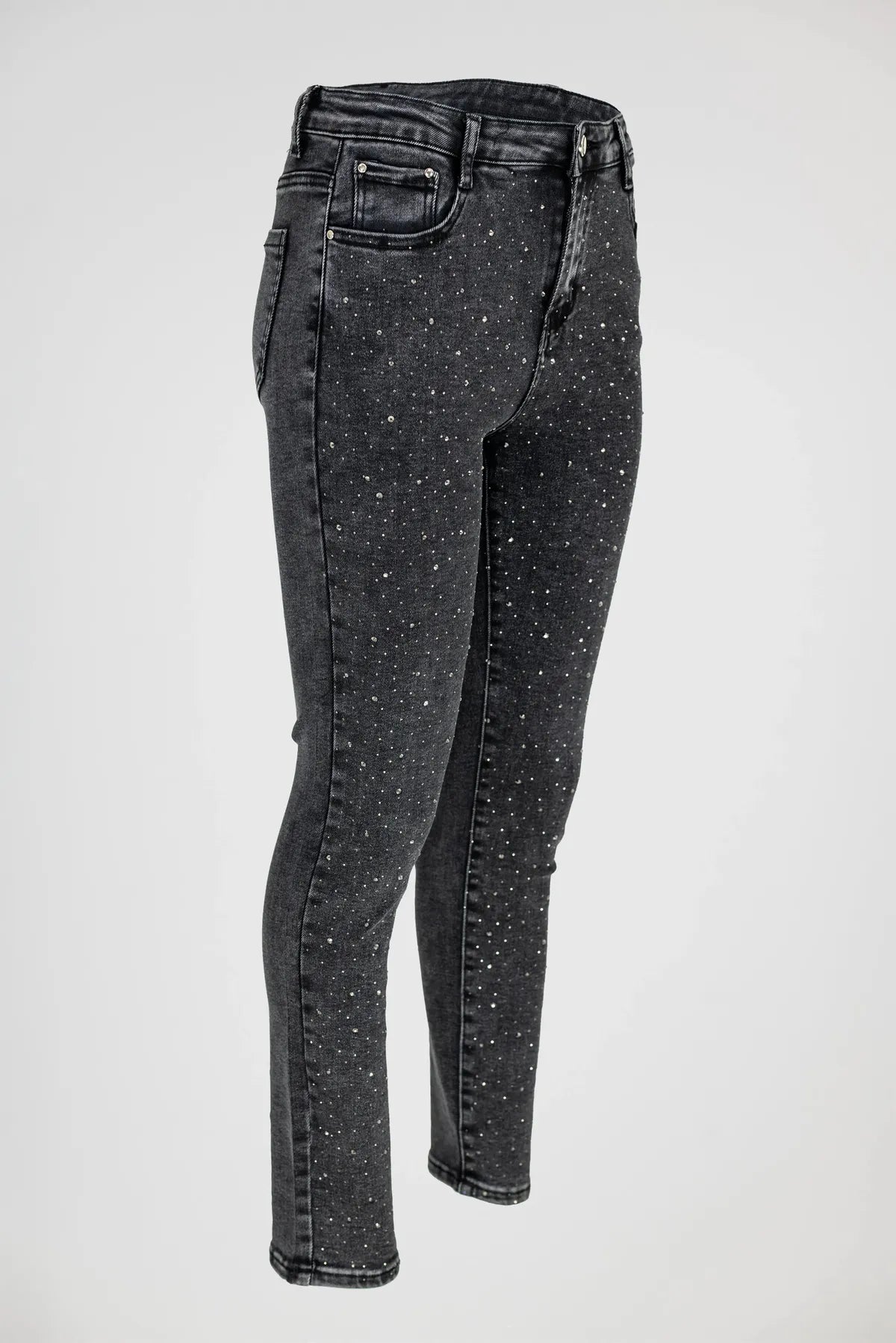 Черни дамски дънки Plus Size с камъни и втален силует – Spark Denim-дънки-6Sense