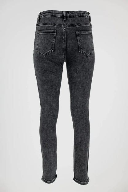 Черни дамски дънки Plus Size с камъни и втален силует – Spark Denim-дънки-6Sense