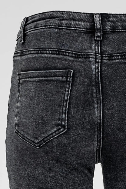Черни дамски дънки Plus Size с камъни и втален силует – Spark Denim-дънки-6Sense