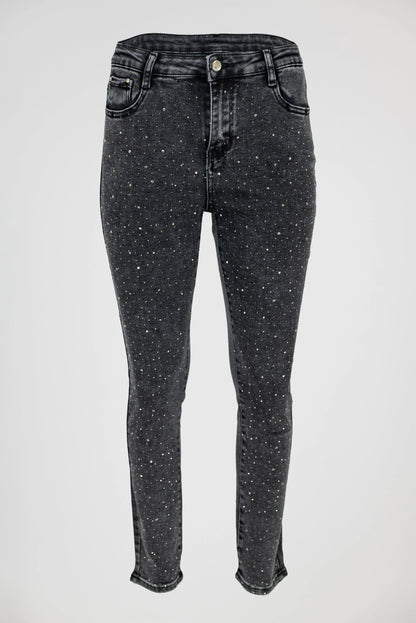 Черни дамски дънки с камъни и втален силует – Spark Denim-дънки-6Sense
