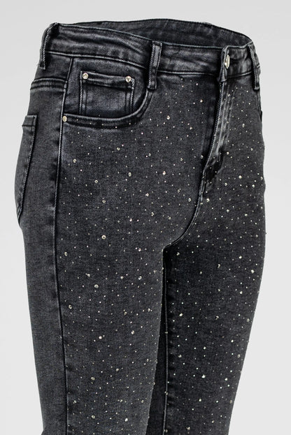 Черни дамски дънки с камъни и втален силует – Spark Denim-дънки-6Sense