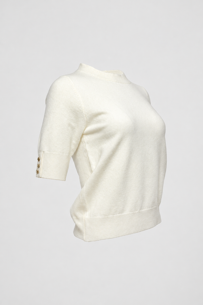 Дамска фина плетена блуза в екрю - Ivory Button Knit
