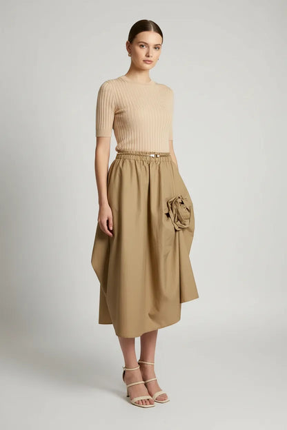 Дамска асиметрична пола - 3D рози в кафяв нюанс | колекция есен-зима 6Sense