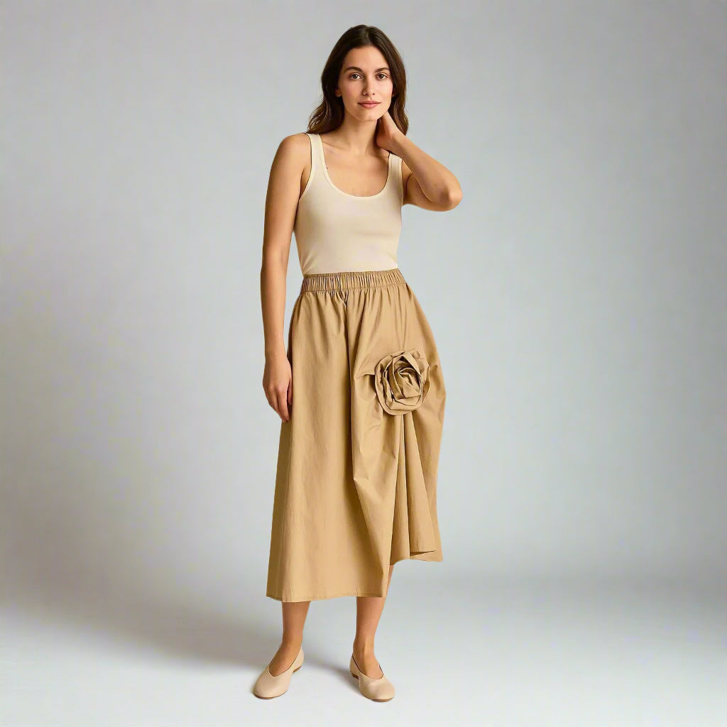 Дамска асиметрична пола - 3D рози в кафяв нюанс | колекция есен-зима 6Sense