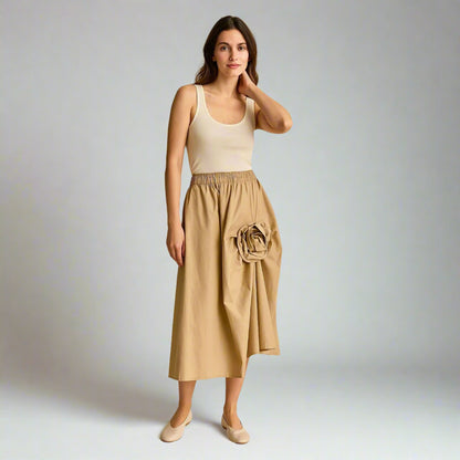 Дамска асиметрична пола - 3D рози в кафяв нюанс | колекция есен-зима 6Sense