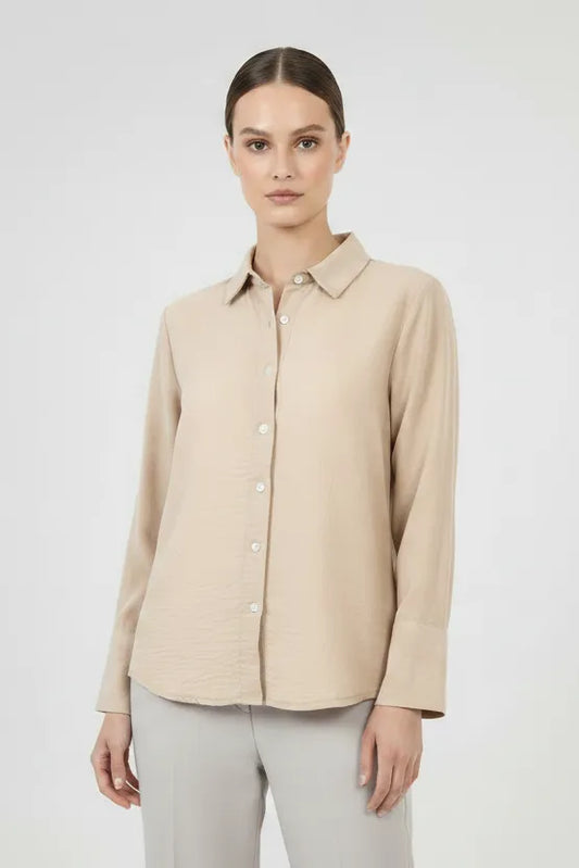 Дамска бежова риза със свободна кройка – Soft Sand Shirt-ризи-6Sense