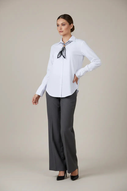 Дамска бяла памучна риза с шалче – White Scarf Shirt-ризи-6Sense
