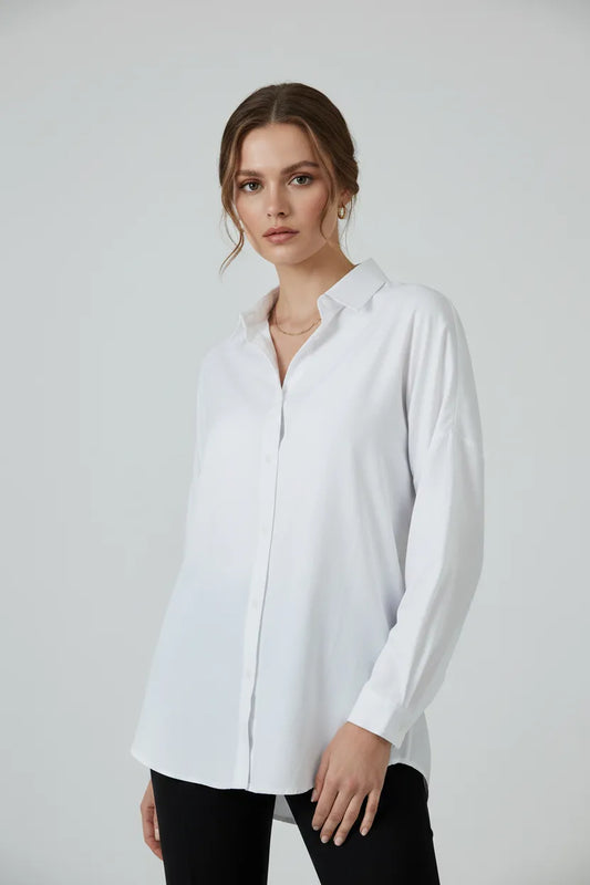 Дамска бяла памучна риза със свободна кройка – Pure White Shirt-ризи-6Sense