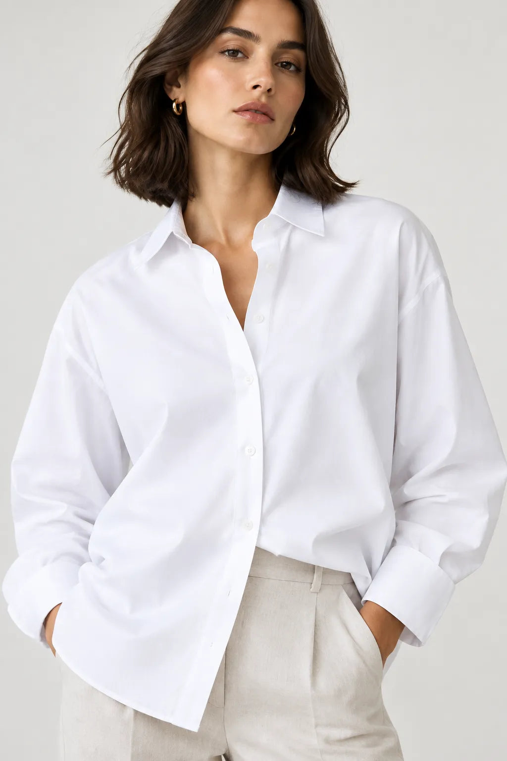 Дамска бяла памучна риза със свободна кройка – Pure White Shirt-ризи-6Sense