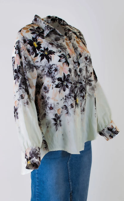 Дамска бяла риза с флорален принт - Flora Highlight-ризи-6Sense