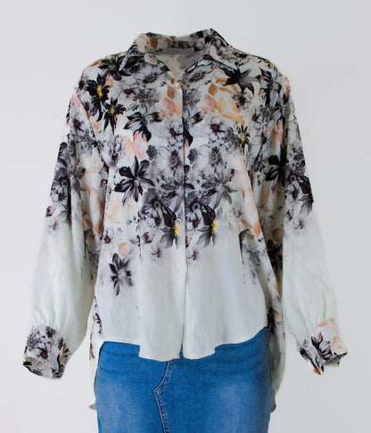 Дамска бяла риза с флорален принт - Flora Highlight-ризи-6Sense