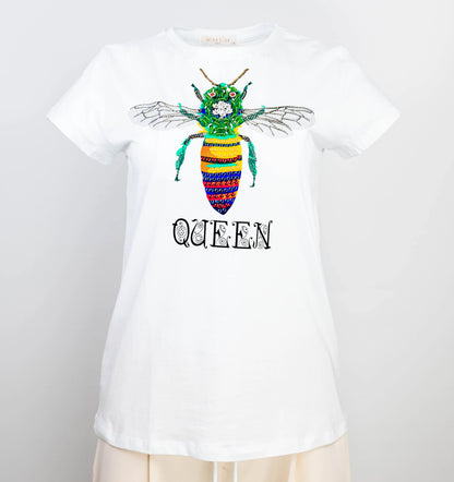 Дамска бяла тениска – апликация пчела - Queen Bee
