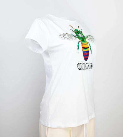 Дамска бяла тениска – апликация пчела - Queen Bee