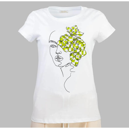 🎨 Арт израз – бяла тениска с лице и флорален акцент 6Sense