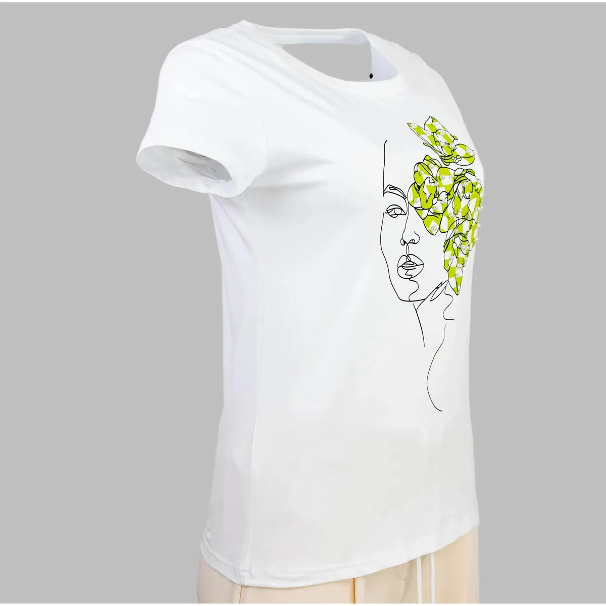 Дамска бяла тениска с арт апликация - Lady smile
