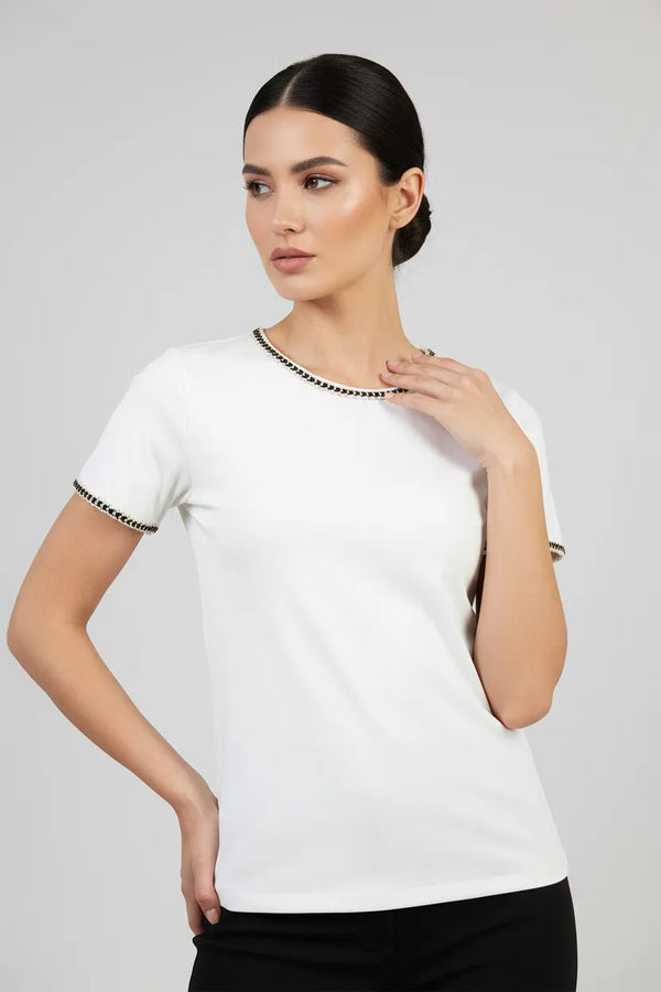 Дамска бяла тениска с декоративен кант - Gold Trim