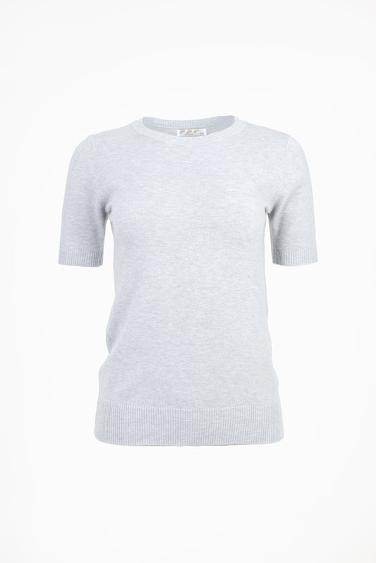 Дамска блуза фино плетиво с къс ръкав – Soft Grey Knit-блуза с къс ръкав-6Sense