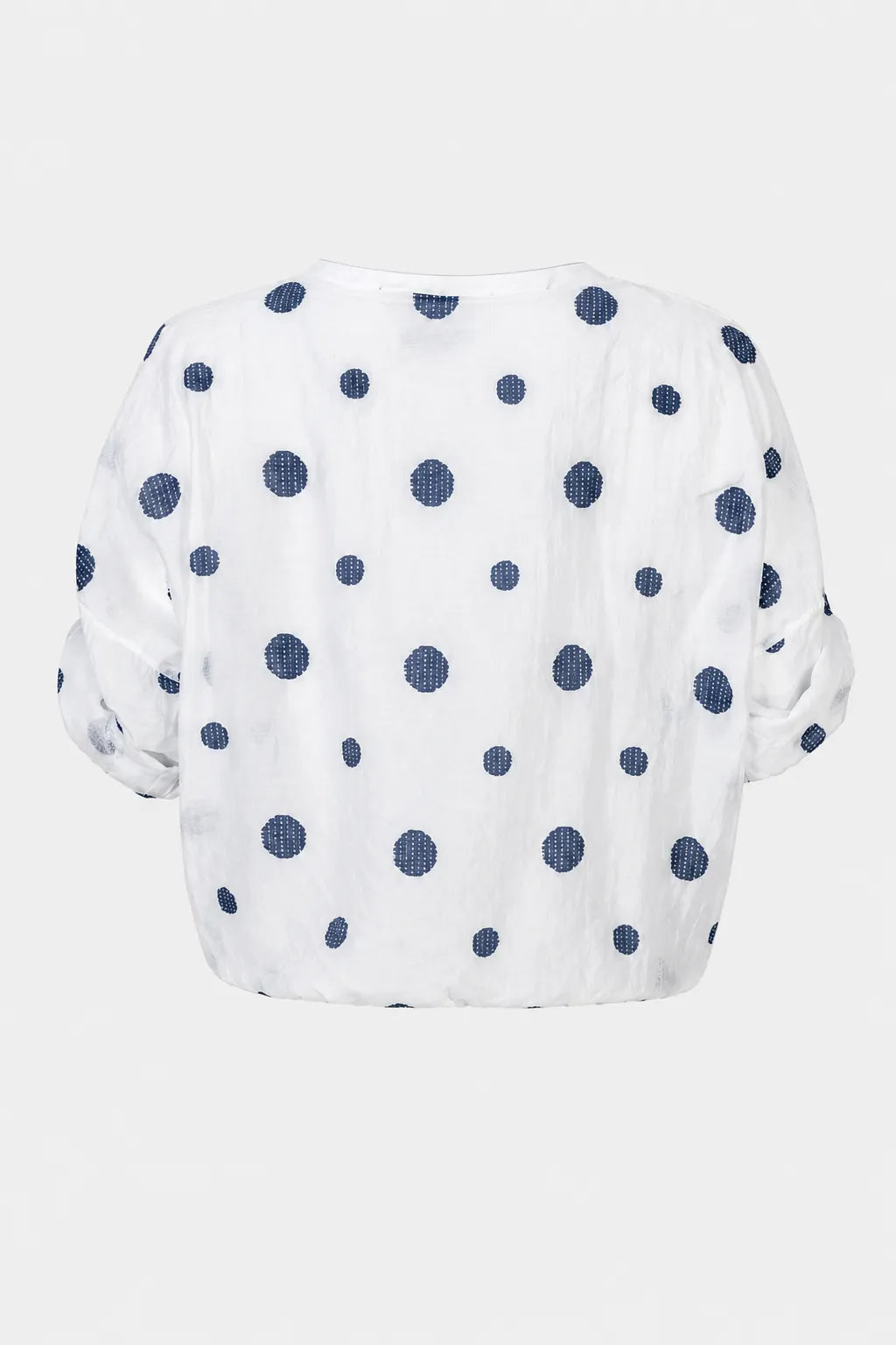 Дамска блуза на точки от тенсел с връзка - Summer Dot-блуза с къс ръкав-6Sense