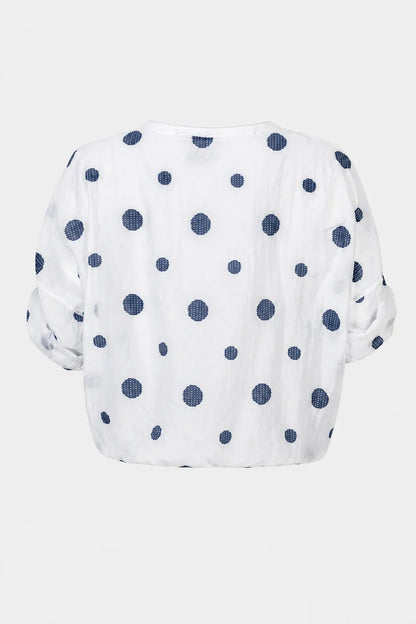 Дамска блуза на точки от тенсел с връзка - Summer Dot-блуза с къс ръкав-6Sense