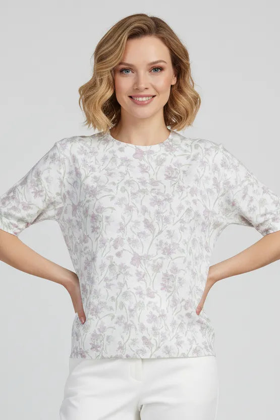 Дамска блуза с къс ръкав - Blossom Veil-блузи-6Sense