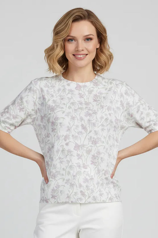 Дамска блуза с къс ръкав - Blossom Veil-блузи-6Sense