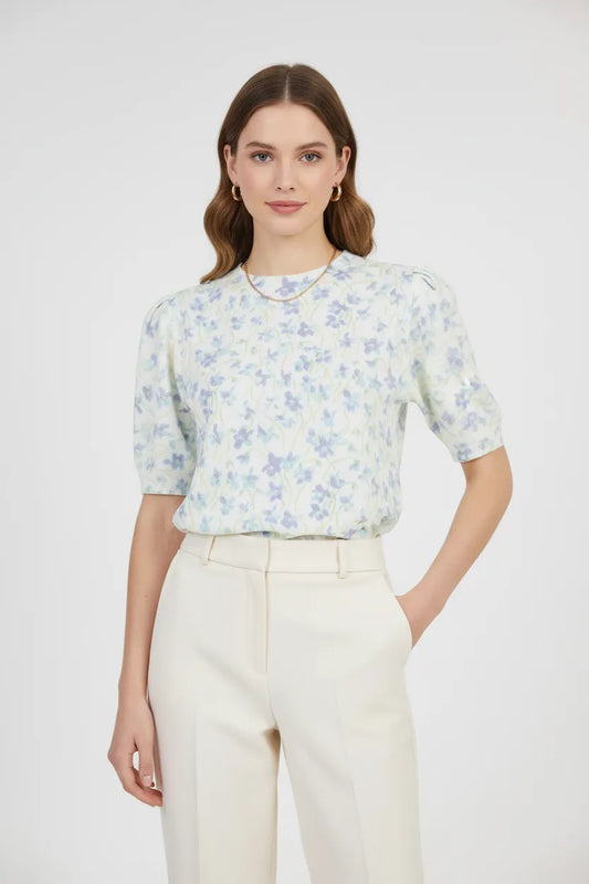 Дамска блуза с къс ръкав - Blue Meadow-блузи-6Sense