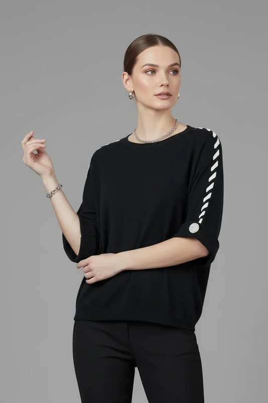 Дамска блуза с къс ръкав - фино плетиво – Noir Stitch-блузи-6Sense