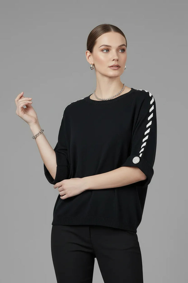 Дамска блуза с къс ръкав - фино плетиво – Noir Stitch-блузи-6Sense