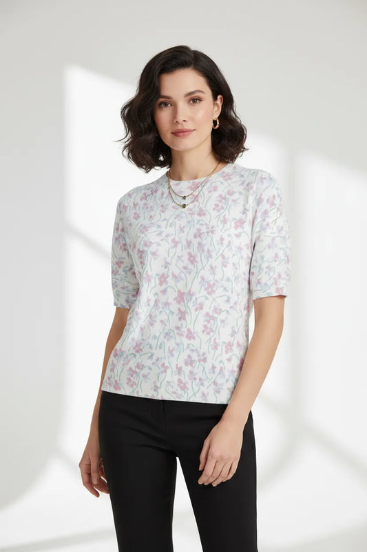 Дамска блуза с къс ръкав - Rosy Bloom-блузи-6Sense