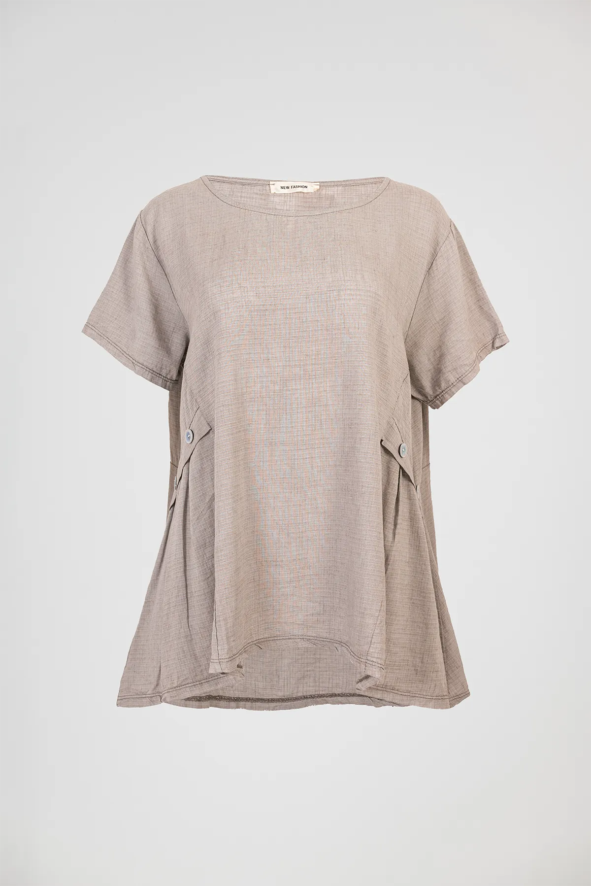Дамска блуза с къс ръкав - таупе нюанс - Plus Size - Natural Ease-блуза с къс ръкав-6Sense