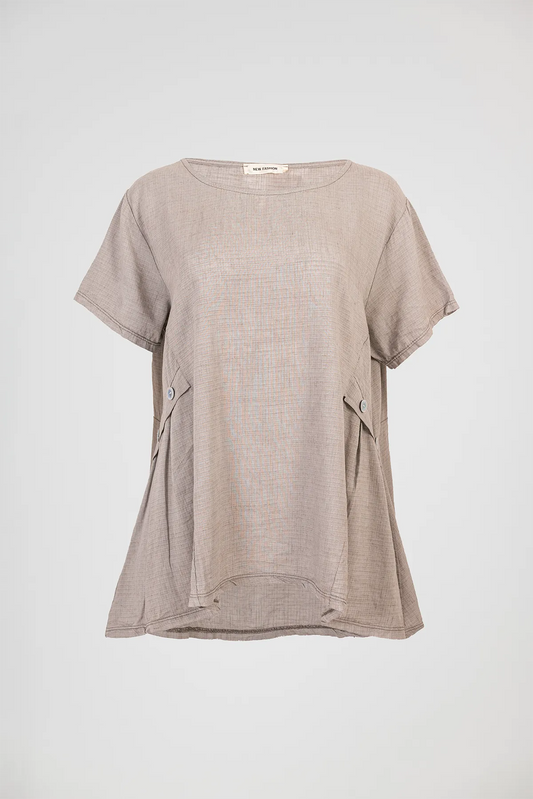 Дамска блуза с къс ръкав - таупе нюанс - Plus Size - Natural Ease-блуза с къс ръкав-6Sense