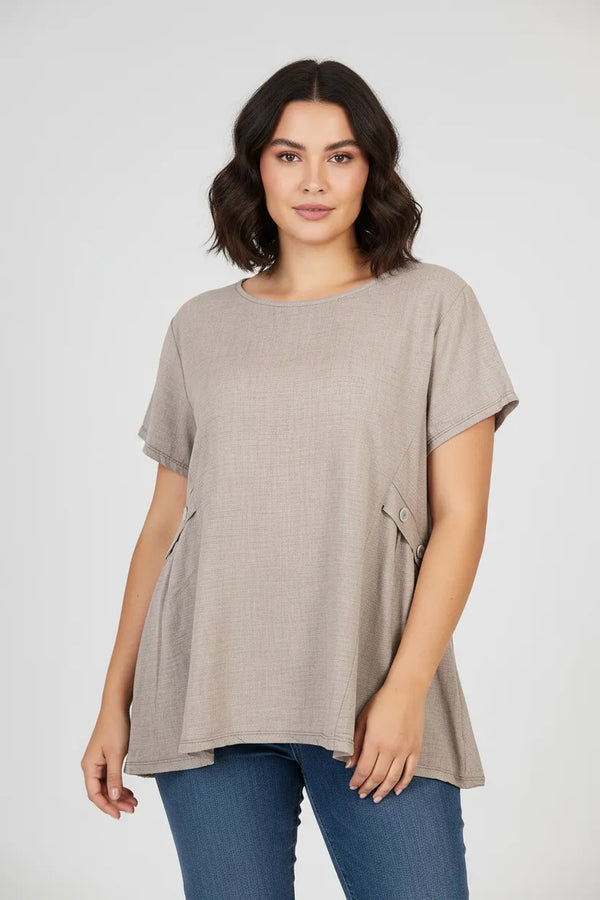 Дамска блуза с къс ръкав - таупе нюанс - Plus Size - Natural Ease - 6Sense