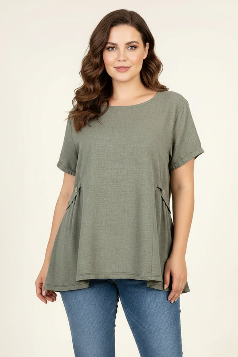 Дамска блуза с къс ръкав в тъмно зелено - Plus Size - Natural Ease-блуза с къс ръкав-6Sense