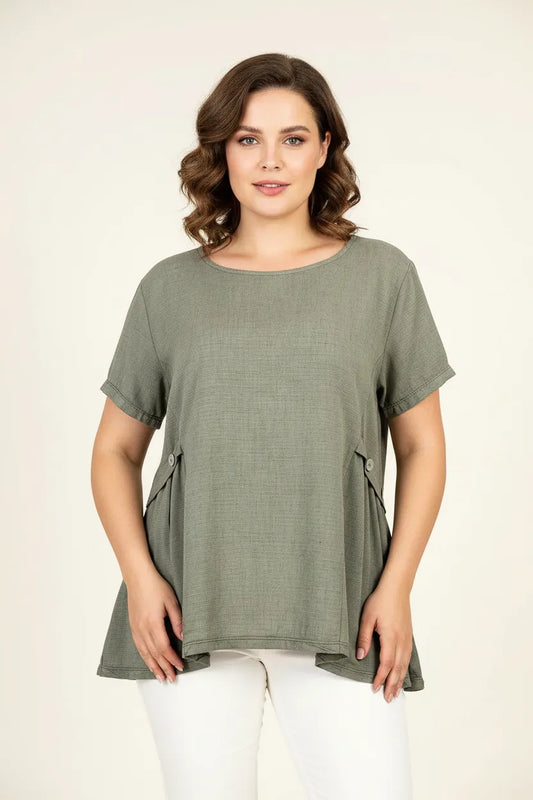 Дамска блуза с къс ръкав в тъмно зелено - Plus Size - Natural Ease-блуза с къс ръкав-6Sense