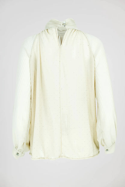 Дамска блуза с висока яка и плисирани ръкави - Ivory Whisper