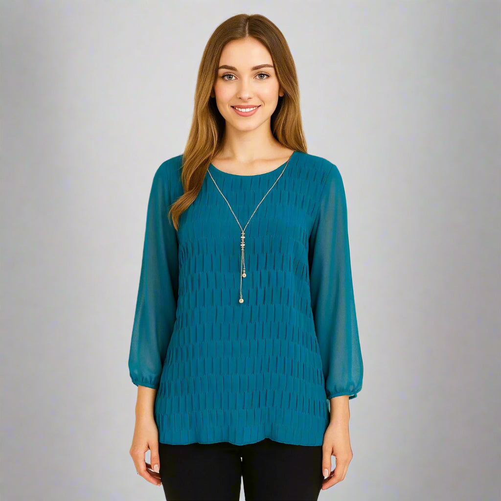 Дамска блуза в тюркоаз с релефна текстура | колекция есен-зима 6Sense